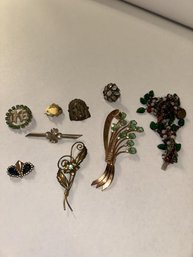 Lot Of Costume Jewelry, Sterling Ring, Leaf Pins Lot Of Costume Jewelry, Sterling Ring, Leaf Pins