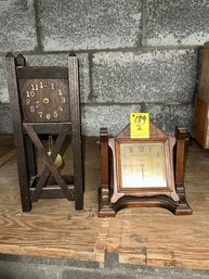2 Small Mantel Clocks, Miniature Grandfather's Clock, 12 Day, New Haven Clock