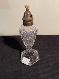 Whale Oil Lamp, Flint Glass, Brass Burner,  10' Tall