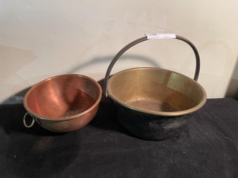 Brass Bucket & Copper Bowl