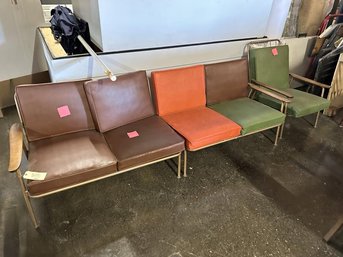 Lot Of (1) Sectional Sofa With Vinyl Cushions, (1) Chair With Vinyl Cushion, (2) Laminate End Tables