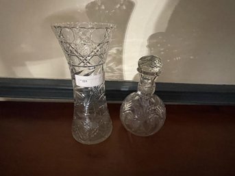 Cut Glass Vase 12' Tall & Decanter With Wrong  Top 9' Tall