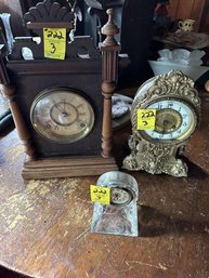 3 Clocks - Walnut Kitchen Clock, White Metal Mantel, Crystal Clock