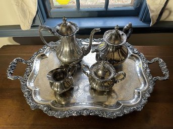 Tea Set, Plated Silver & Double Handle Tray,  GD37 Yearl