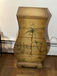 End Table With 5-Drawers, Painted, Palm  Trees, Carved Sides, 31' Tall X 14' X 11' Top
