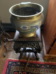 Chinese Marble Top Table & Brass Base With  Missing Bottom, Table Is 20' Tall