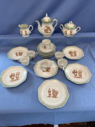Child's Tea Set, Teapot, Creamer, Sugar, Kewpie Germany, 6 Cups, Saucers And Plates, Stain On Creamer
