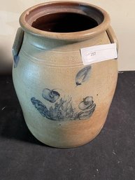 Crock 2 Gallon With Handle, Blue Flowers With  Some Paint Loss
