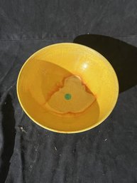 Modern Slip Glaze Bowl, Footed, Yellow Glaze, Stamped 'Danmark' On Base, Small Chip On Outer Edge, 9' Diameter X 4.5' Tall