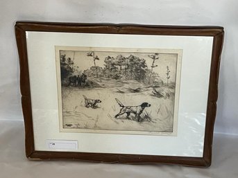 Matted & Framed Sketching Of Hunting Scene, Signed Lower Right Percival Rosseau 1938, Waving & Foxing, Matting Is Not Equal On All Sides, Framed Out Image Size: 9.5'x12.5'