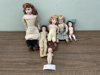 Lot Of (5) Bisque Dolls & (1) Cupie Doll, Donated By Mystic Family, 7'-20' Tall