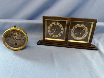 2 Clocks, Chelsea Desk Clock & Chelsea Brass Round Clock - Front Scratched, Working Condition Unknown