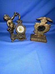 Watch Holder And White Metal Figural Cherub Clock - Repaired Arm, 6.5' Tall