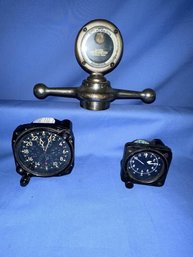 Lot Of 3 Items, Boyce Moto Meter, Elgin Clock Aircraft, Swiss Clock Aircraft