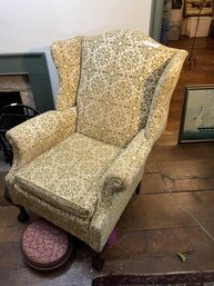 Wingback Arm Chair With Claw Feet & Small  Foot Stool