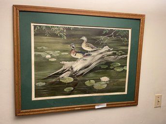 Matted & Framed Print Of Water Fowl, Missing  Glass, Signed Lower Right Maynard Reece