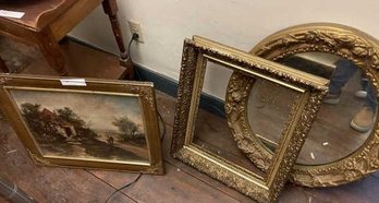 Lot Of Oval Wall Hanging Mirror, Frame, &  Print