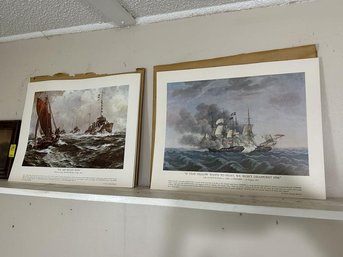 Lot Of 2 Ship Prints, Swan Etching And Cottage Lot Of 2 Ship Prints, Swan Etching And Cottage