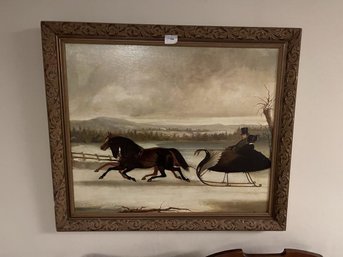 Oil Of Canvas Of Sleigh Ride, Framed, 32'x27'