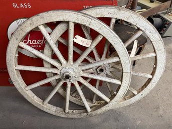 Pair Of Wagon Wheels, Wood & Metal, 37' Diameter