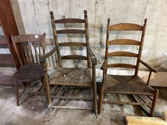 Lot Of (2) Rocking Chairs, (1) Side Chair,  Poor Condition