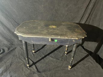 Child's One Drawer Table, Stenciled Top, Worn Paint, Scratched & Damage To Legs, 17' Wide X 24'Long X ??' Tall