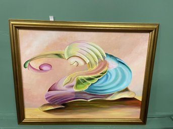 Painting Shell Girl, Signed Lower Left R.J. Wolff 2/92, 29'x39' Plus 14' Frame