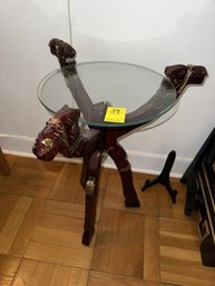 End Table With (3) Camels & Glass Top,  Folding, 21' Tall X 12' Glass Diameter