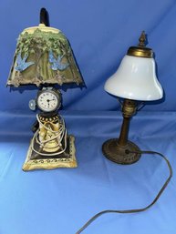 2 Table Lamps, One With Bluebird Shade, 15' & 13' Tall