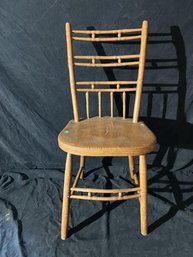 Side Chair, Pine, Bamboo Turned, Painted Red, Cracked Seat & Minor Damage