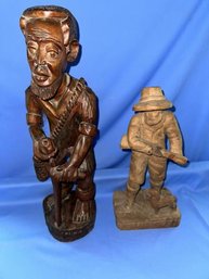 2 Carved Wooden Figures, 16' & 21' Tall