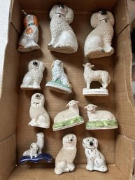 X`Lot Of 12 Staffordshire, Miniature Dog And Sheep Figurines