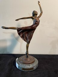 Reproduction Of Degas' Ballerina Girl, Marble  Base & Brass Statute 16.5' Tall