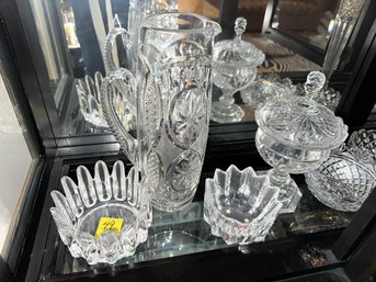 Lot Of (11) Pieces Of Crystal & Pressed  Glass, Bowls & Vases
