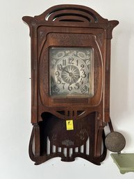 Art Deco Wall Clock, Oak, Pendulum (sp), No Key Art Deco Wall Clock, Oak, Pendulum (sp), No Key, Not Working, 31'Tx15'Wx7'D