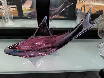 Glass Sculpture Of Dolphin, Paper Label:  Czech Republic, 8' Tall X 14' Long