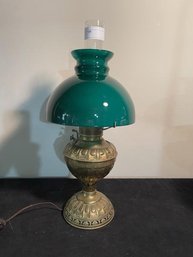 'The Empress' Made In USA #2, Brass Lamp,  Electric, Green Glass Shade, 22' Tall