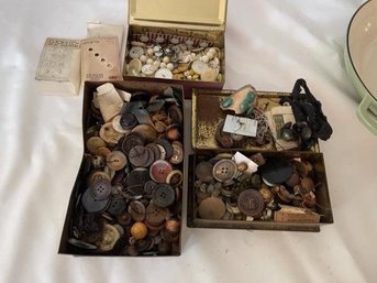 Lot Of (3) Tin Boxes, All Filled With Buttons