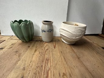 Lot Of 3 Items, Crock, Vase, Planter, 7' Tall