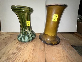2 Jardiniere Bases, One Green, One Brown, Some Chips, 12.5' And 13' Tall