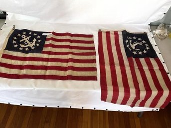 Lot Of (2) Sterling Anchor & Stars American Flags