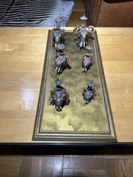 Lot Of (6) Elephants, Wood & Brass, On Tray,  From 3' To 5' Tall