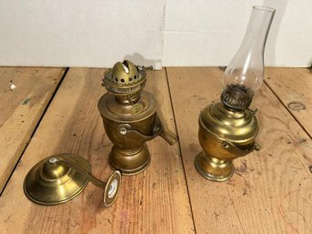 2 Brass Ship Lanterns, One With Chimney, One With Smoke Bill, 6' & 7' Tall