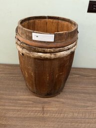 Small Wooden Barrel With Birch Rings, 17' Tall