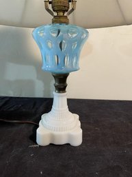 Blue & White Opalescent Table Lamp With Shade