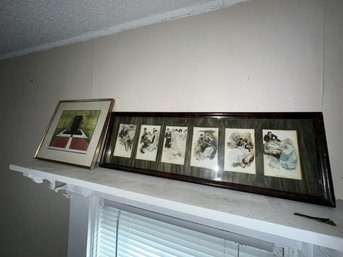 (3) Prints - Memorial, (2) 6 Sectional Frame With (3) Prints - Memorial, (2) 6 Sectional Frame With Wedding Prints, Some Damage To Frame