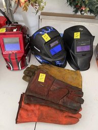Lot Of (3) Welding Masks & (3) Pairs Of  Welding Gloves