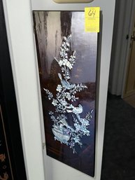 Wall Plaque, Mother Of Pearl, Lacquered, Vase  Flower & Bird, Some Damage, 20'x8'