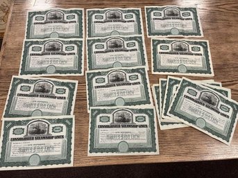 Lot Of (23) Stock Certificates 100 Shares, Consolidated Steamship Lines May 1907 Howard C Nixon & C.W. Morse