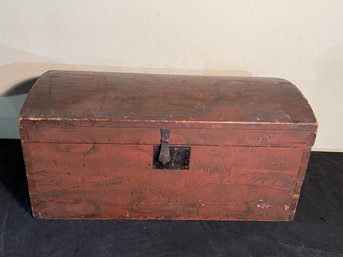 Dome Top Box With Grain Paint, Iron Handle,  Some Worn Areas, Dove Tail, 13' Tall X 14'  Wide X 27' Tall